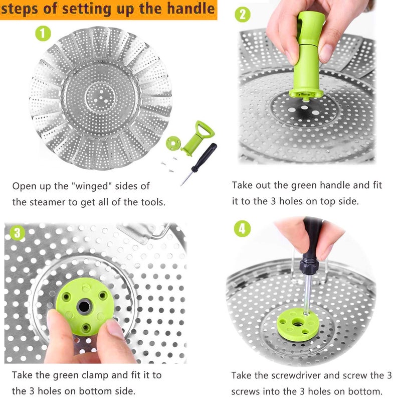 LTWQLing Vegetable Steamer Basket, Stainless Steel Folding Steamer Basket Insert for Veggie Fish Seafood Cooking, Expandable to Fit Various Size Pot (5.1" to 9" Triangle) - Image 4